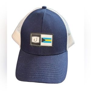 Avid Bahamas Flag Fishhook Hat Fishing Snapback Baseball Hat Blue White Mesh-EUC
